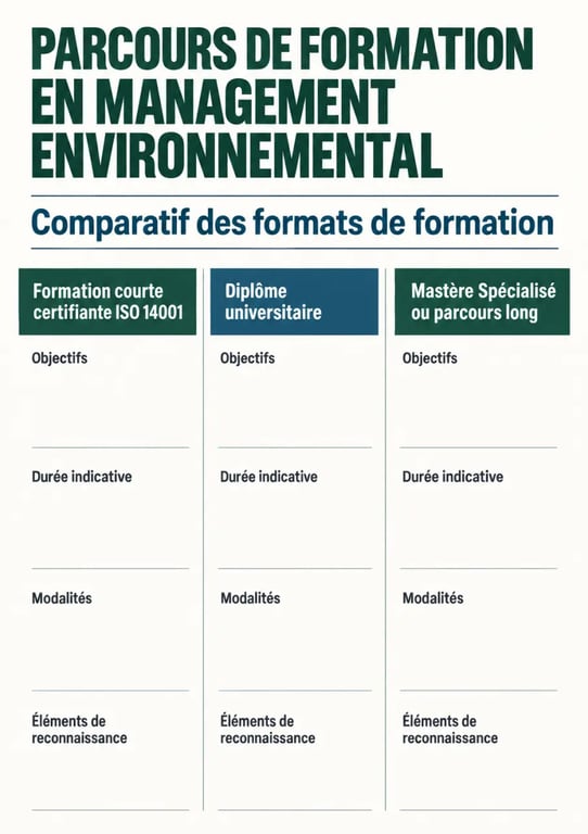 Formation management environnemental : comparaison des parcours courts, DU et Mastère Spécialisé