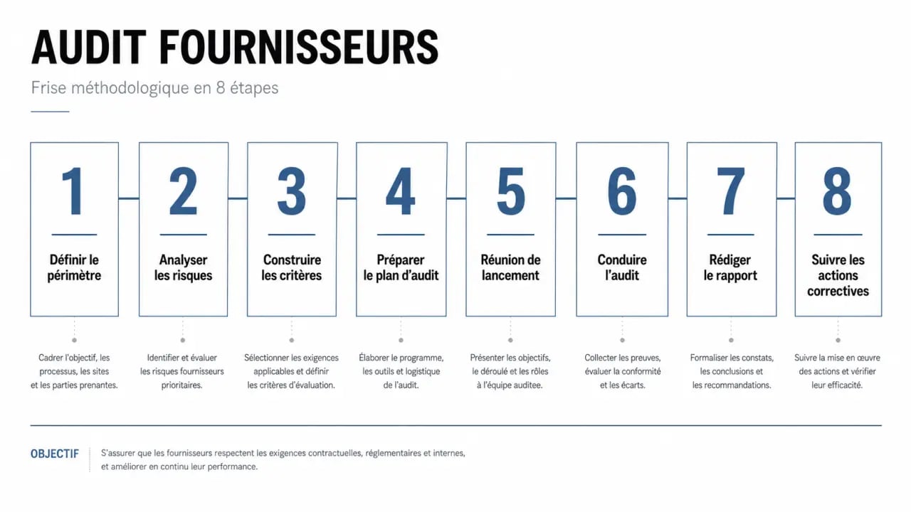 Audit fournisseurs : schéma des 8 étapes d’un audit efficace