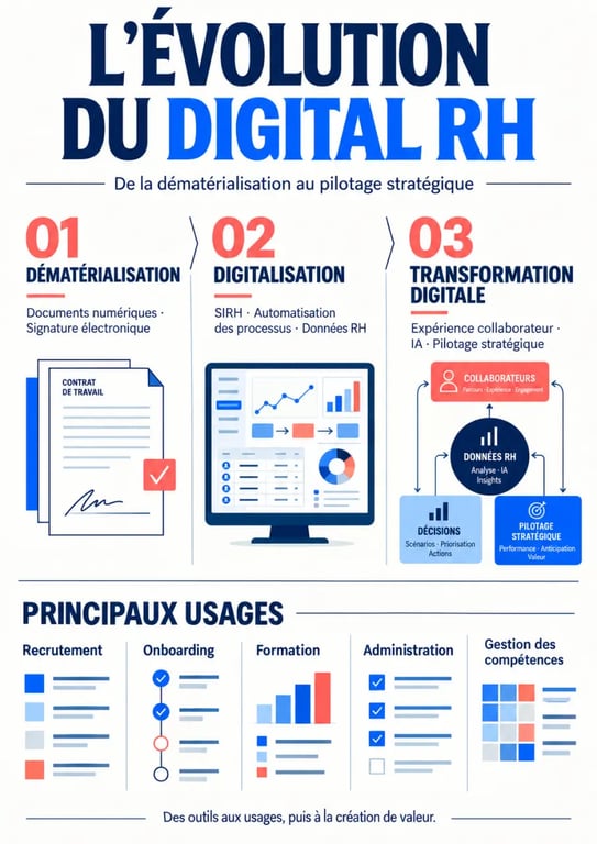 Infographie sur le digital RH et les étapes de transformation des ressources humaines