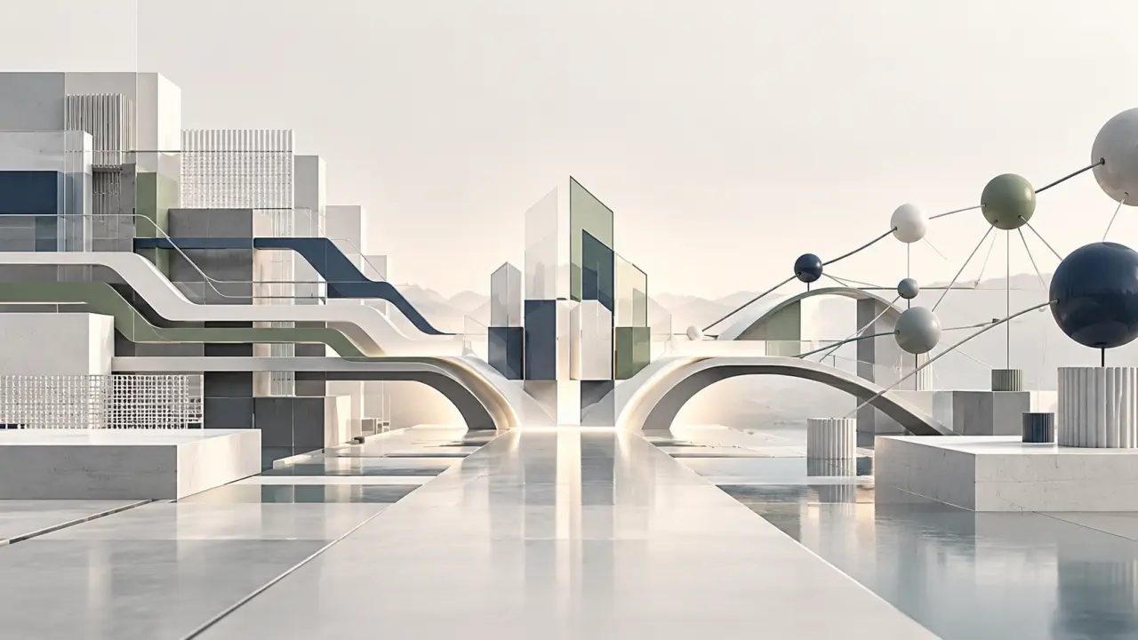 Architecture géométrique représentant les flux et les connexions d'une entreprise